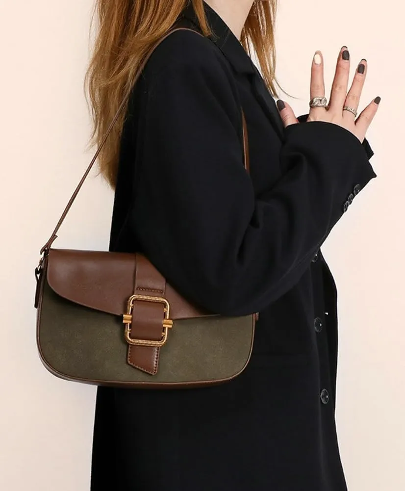 Womens Small Shoulder Bag Saddle Bag Suede Handbag Trendy Underarm Clutch Purse Crossbody Bag Satchel with 2 Straps
