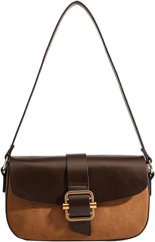 Womens Small Shoulder Bag Saddle Bag Suede Handbag Trendy Underarm Clutch Purse Crossbody Bag Satchel with 2 Straps
