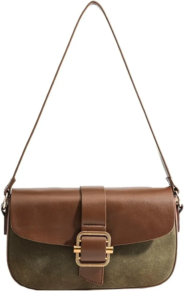 Womens Small Shoulder Bag Saddle Bag Suede Handbag Trendy Underarm Clutch Purse Crossbody Bag Satchel with 2 Straps