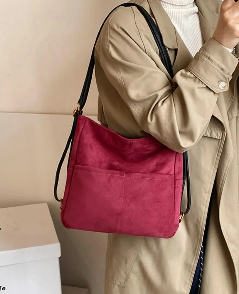 Womens Suede Hobo Bag Retro Suede Crossbody Purse Slouchy Suede Backpack Satchel Clutch Purse Office Tote Carryall