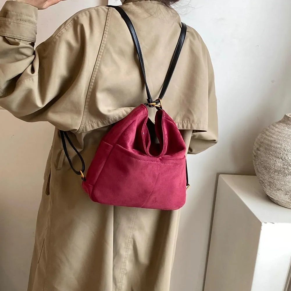 Womens Suede Hobo Bag Retro Suede Crossbody Purse Slouchy Suede Backpack Satchel Clutch Purse Office Tote Carryall
