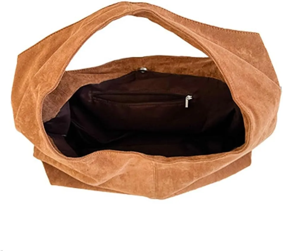 Women's Suede Tote Bag Retro Crescent Shoulder Bag Trendy 2025 Suede Handbag Underarm Purse Work Bag Dumpling Bag