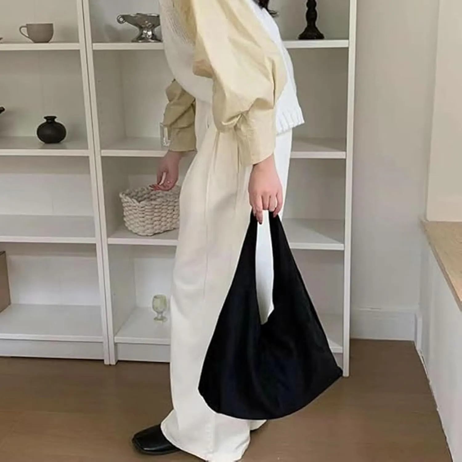 Women's Suede Tote Bag,Winter Retro Hobo Underarm Shoulder Bag for Commuting,Large Capacity Slouchy Purse Work Handbag