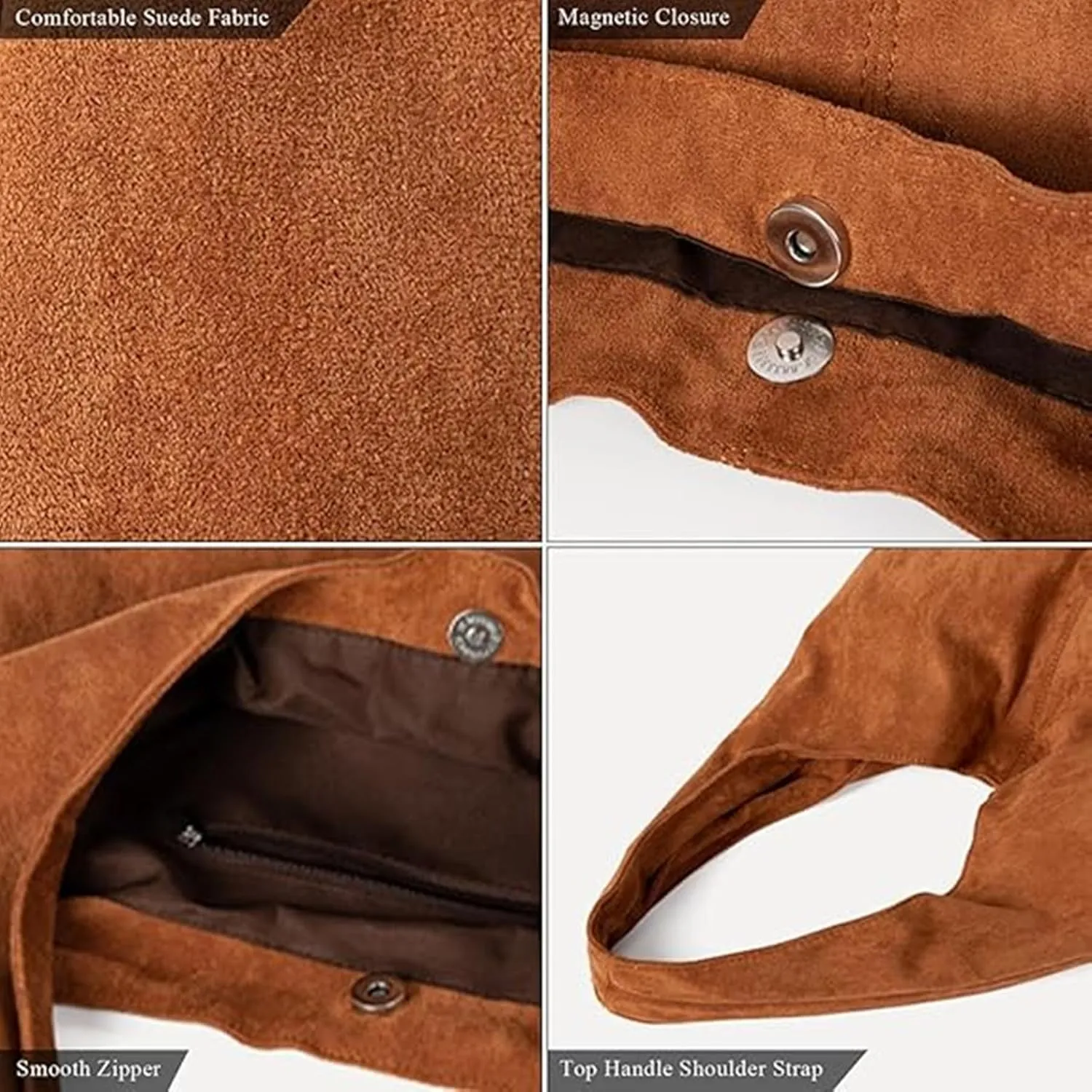 Women's Suede Tote Bag,Winter Retro Hobo Underarm Shoulder Bag for Commuting,Large Capacity Slouchy Purse Work Handbag