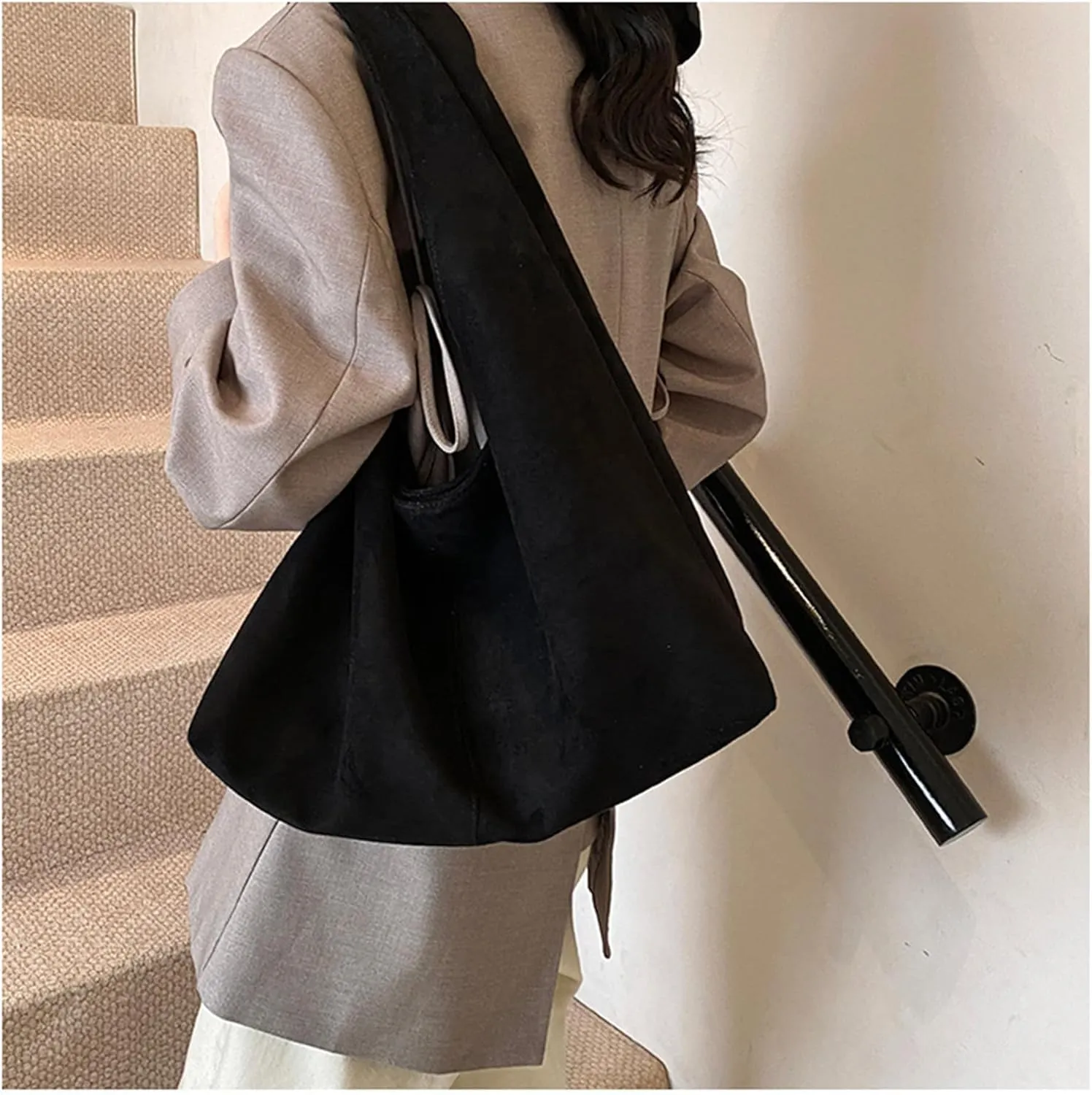 Women's Suede Tote Bag,Winter Retro Hobo Underarm Shoulder Bag for Commuting,Large Capacity Slouchy Purse Work Handbag