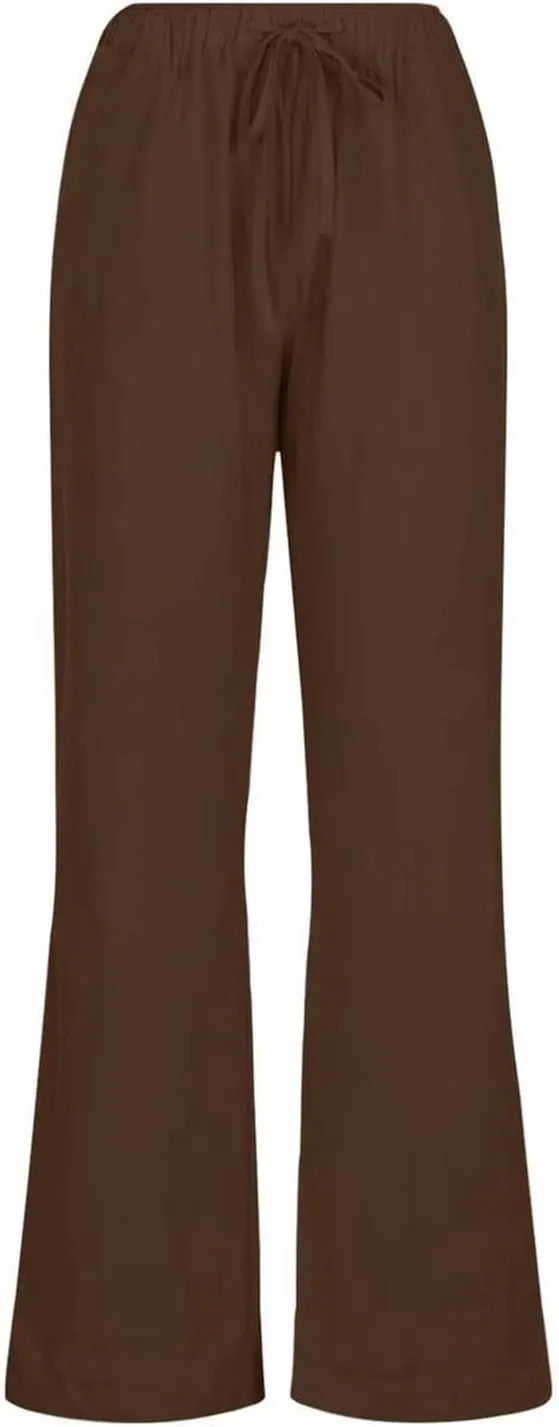 Womens Summer Linen Pants Casual Button up High Waisted Pant Dressy Wide Leg Long Trousers Pant Palazzo Lounge Pants