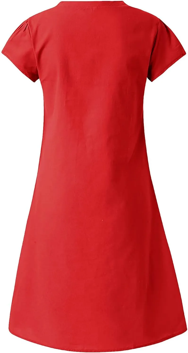 Women's Summer Solid Tshirt Dresses Short Sleeve 2025 Beach Sun Dresses Trendy V Neck T Shirt Dress Bridesmaid Spring