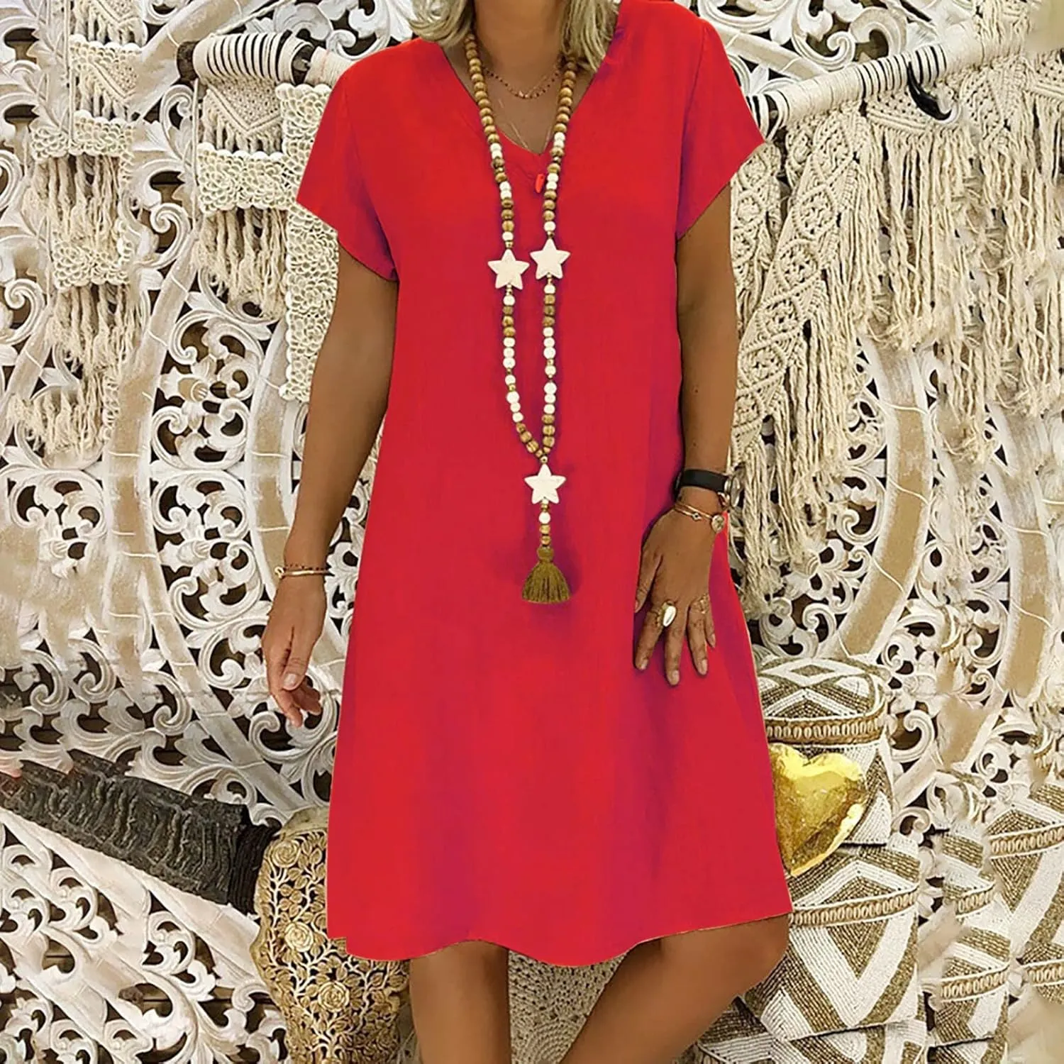 Women's Summer Solid Tshirt Dresses Short Sleeve 2025 Beach Sun Dresses Trendy V Neck T Shirt Dress Bridesmaid Spring