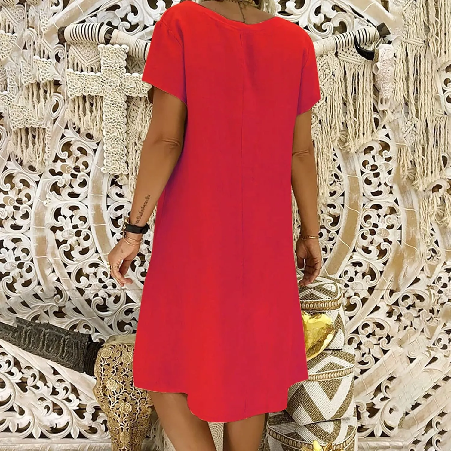 Women's Summer Solid Tshirt Dresses Short Sleeve 2025 Beach Sun Dresses Trendy V Neck T Shirt Dress Bridesmaid Spring