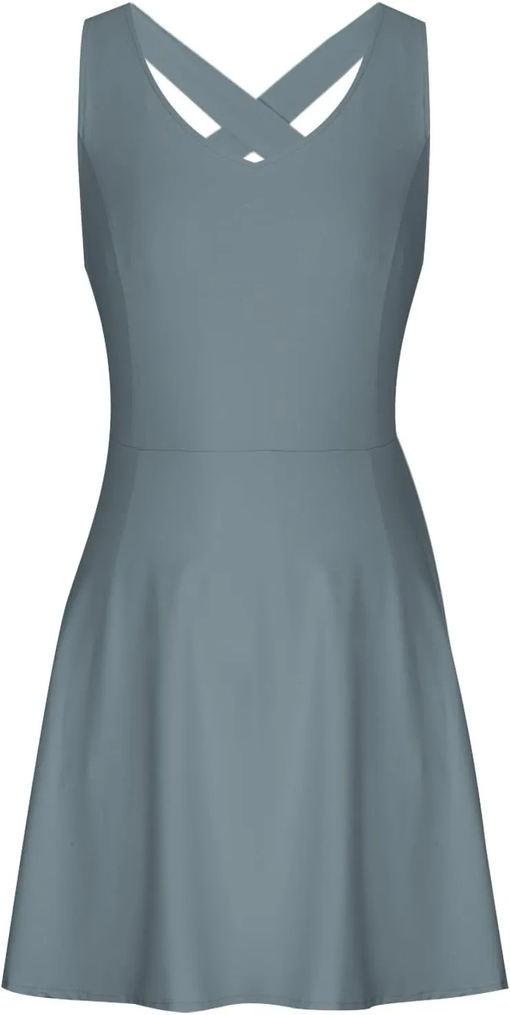 Womens Summer Tennis Mini Dress Built-in Shorts Beach Vacation Outfits Athletic Golf Jumpsuits with Pockets Rompers