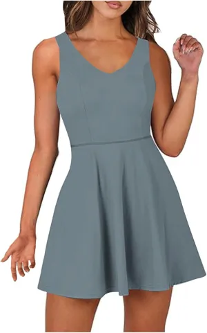 Womens Summer Tennis Mini Dress Built-in Shorts Beach Vacation Outfits Athletic Golf Jumpsuits with Pockets Rompers