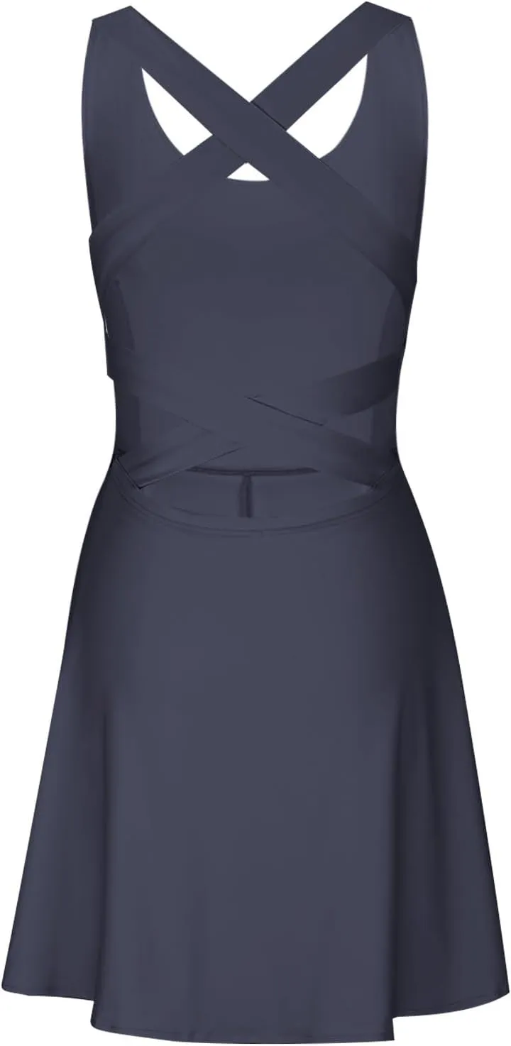 Womens Summer Tennis Mini Dress Built-in Shorts Beach Vacation Outfits Athletic Golf Jumpsuits with Pockets Rompers