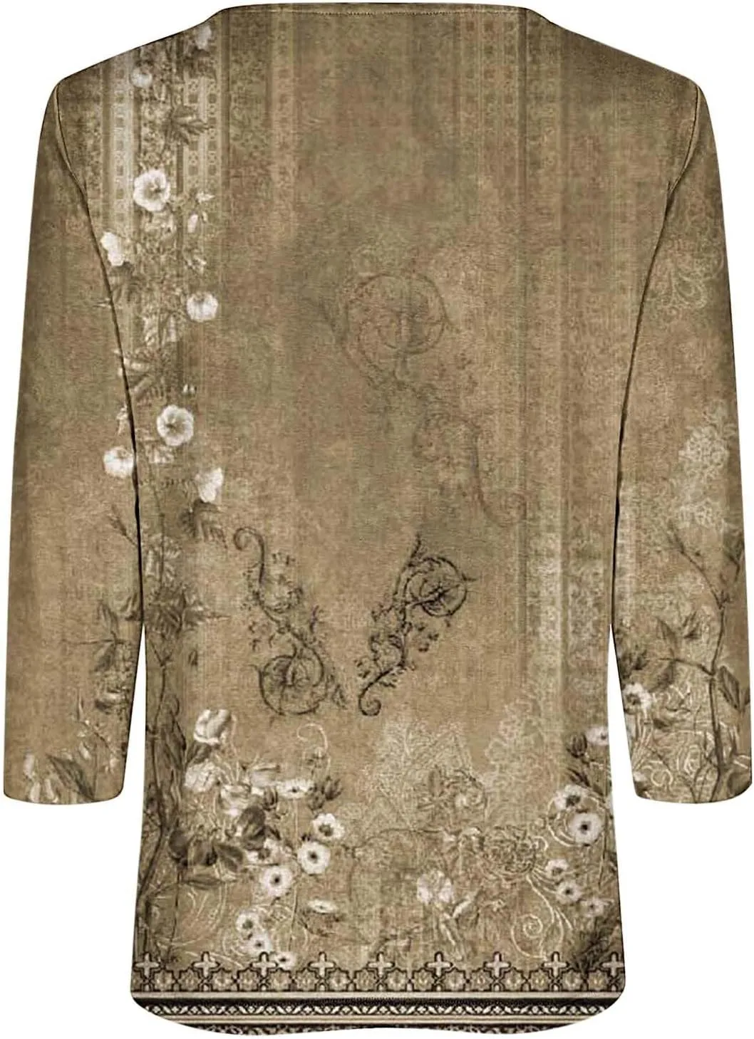 Womens Tops Casual 3/4 Sleeve Shirts Button Down V Neck Tunic Tshirts Summer Vintage Floral Print Henley Blouses Tee