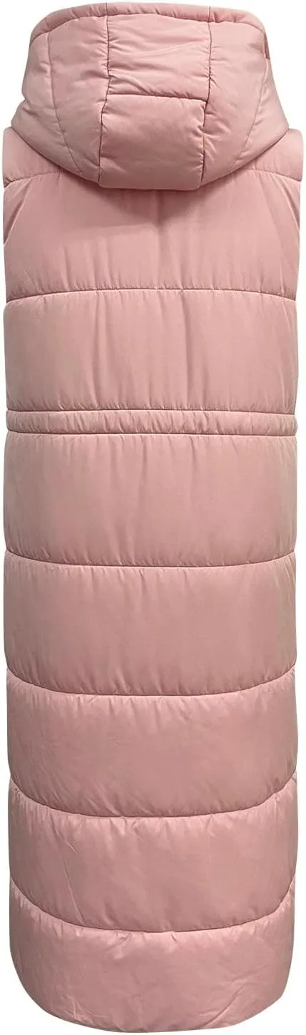 Women's Vest Coat Casual Sleeveless Oversized Long Jackets Solid Color Zip Up Down Jacket Quilted Outdoor Fleece Coat