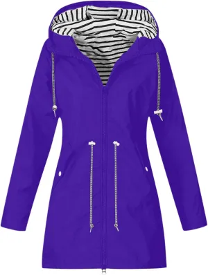 Womens Waterproof Rain Jacket with Hood Lightweight Rain Coats Outdoor Windbreaker Jackets Zip Up Windproof Coats