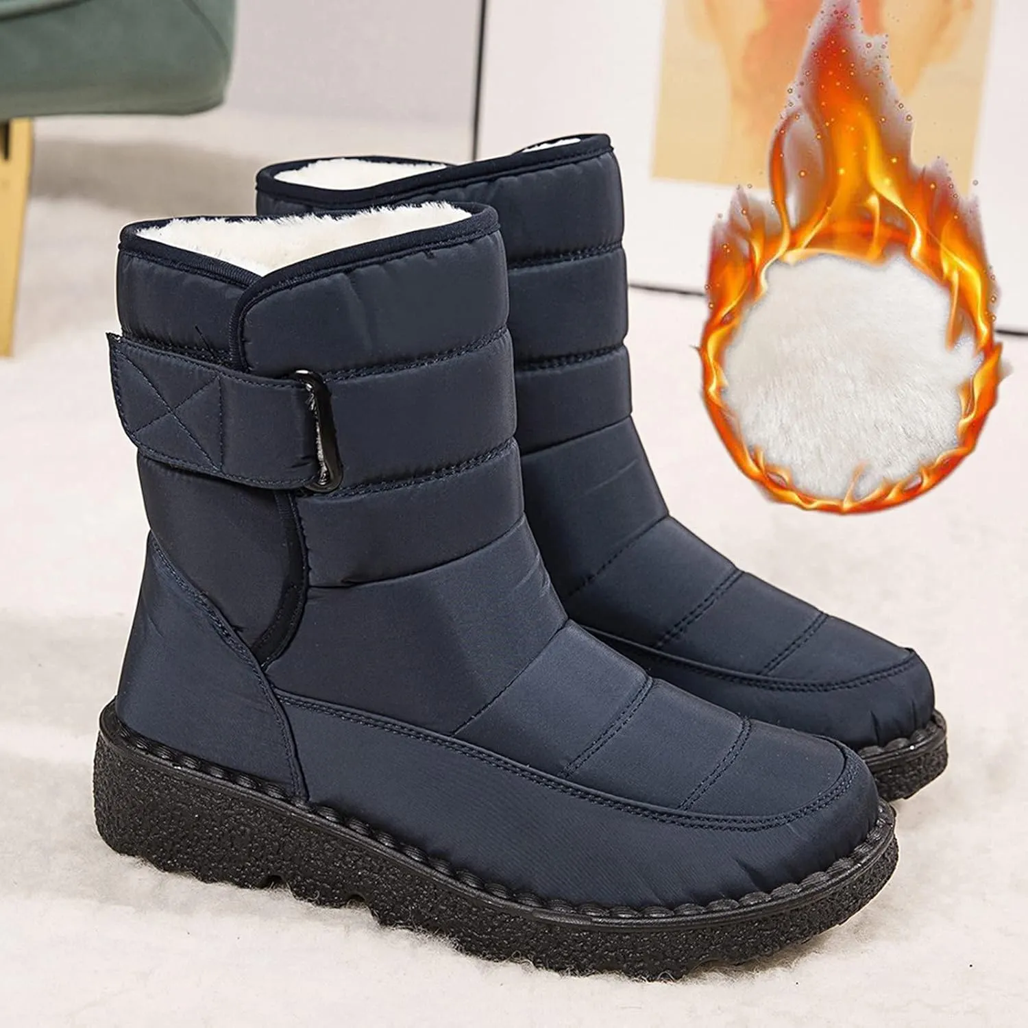 Womens Winter Boots Snow Boots for Women Waterproof Thick Bottom Waterproof Mid Calf Boots for Women Comfy Warm