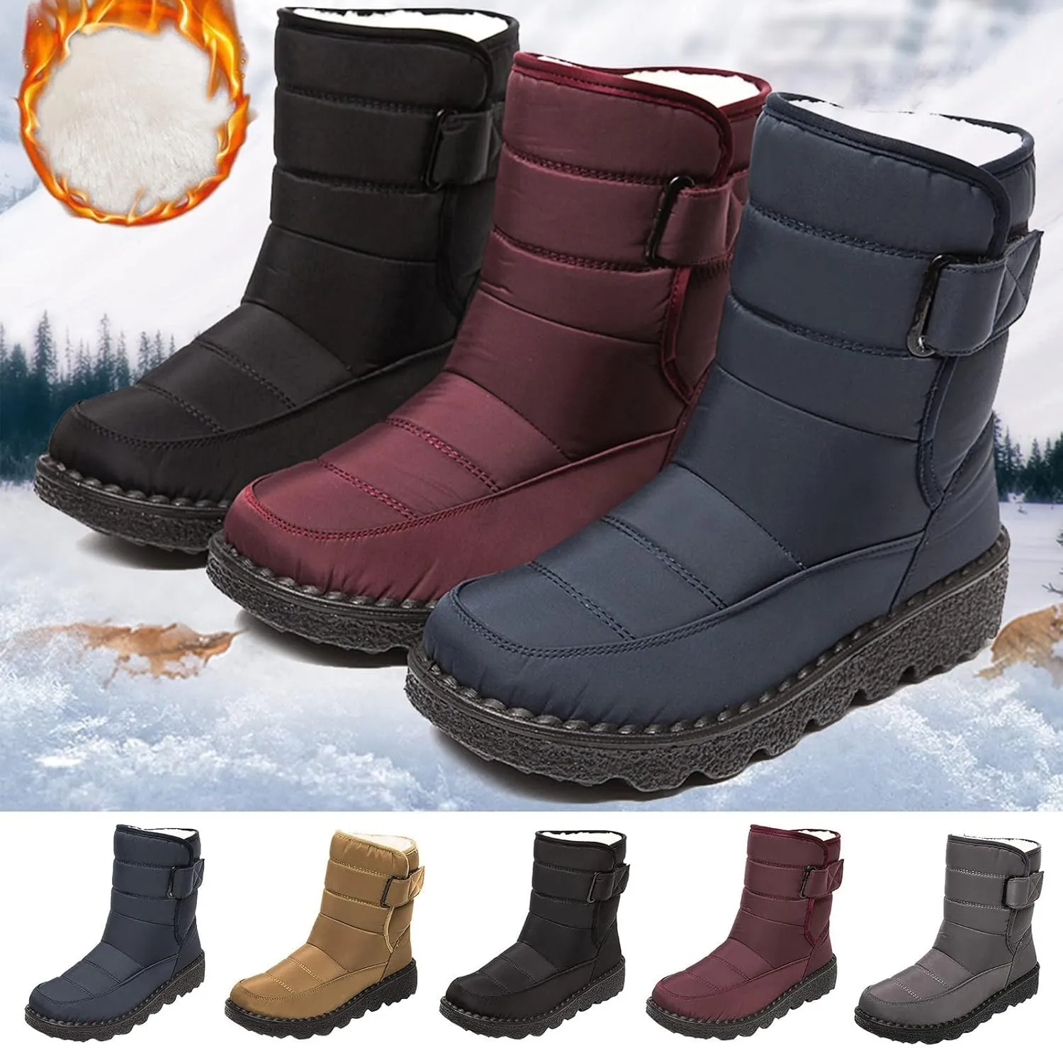Womens Winter Boots Snow Boots for Women Waterproof Thick Bottom Waterproof Mid Calf Boots for Women Comfy Warm