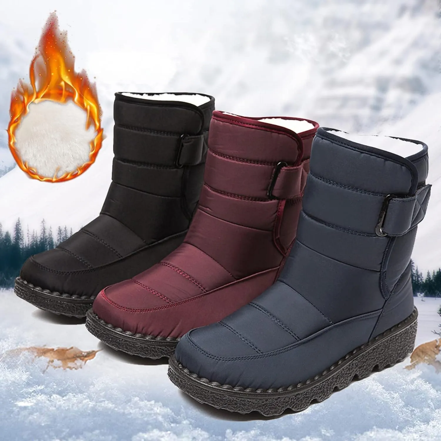 Womens Winter Boots Snow Boots for Women Waterproof Thick Bottom Waterproof Mid Calf Boots for Women Comfy Warm