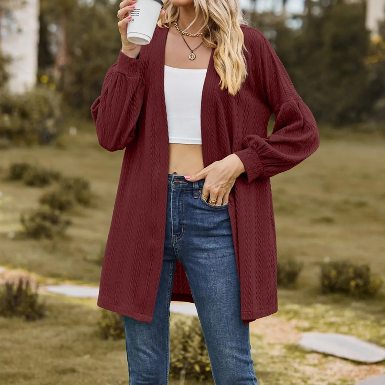 Womens Winter Coats Plus Size Solid Long Sleeve Cardigan Tops Casual Loose Fitting Open Front Fall Jackets