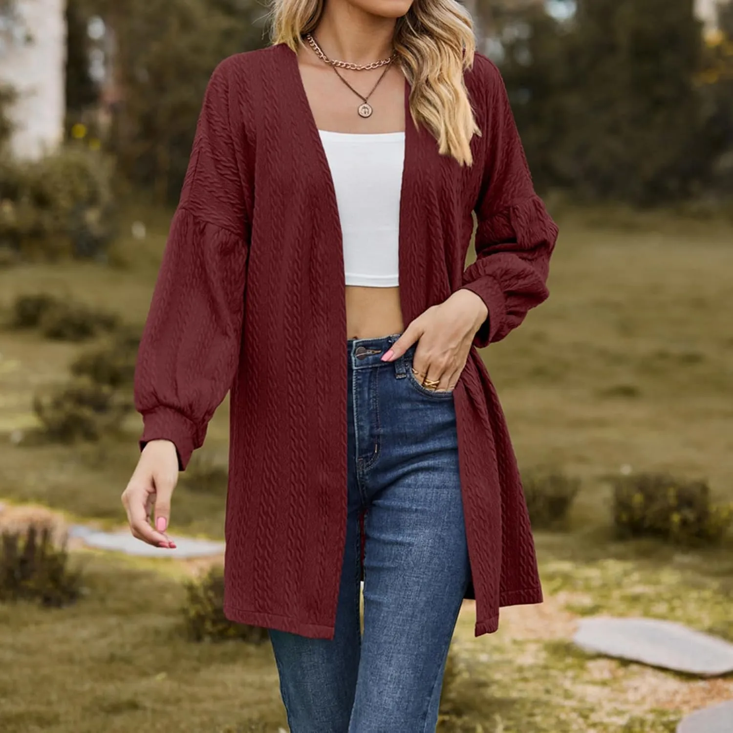 Womens Winter Coats Plus Size Solid Long Sleeve Cardigan Tops Casual Loose Fitting Open Front Fall Jackets
