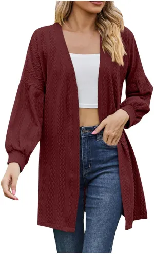 Womens Winter Coats Plus Size Solid Long Sleeve Cardigan Tops Casual Loose Fitting Open Front Fall Jackets