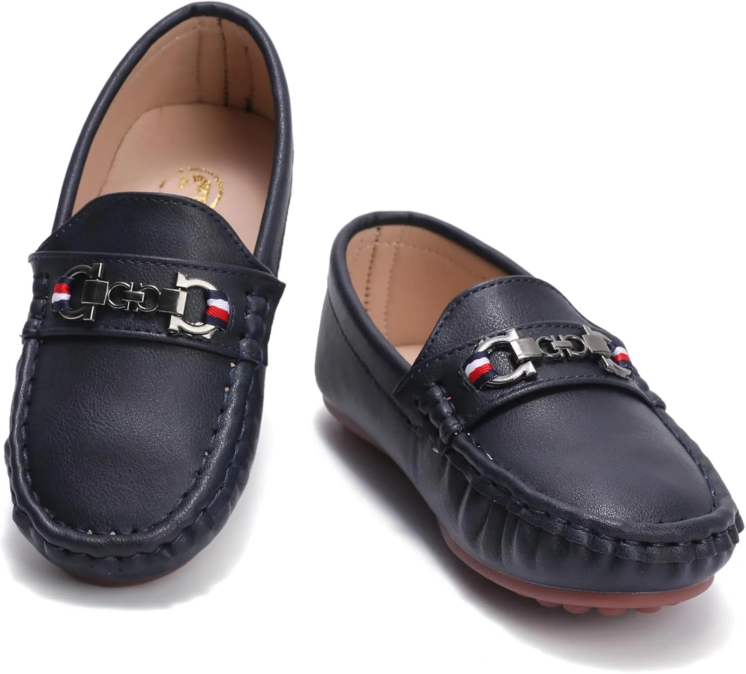 WUIWUIYU Boys Girls Soft Leather Loafer Casual Moccasin Flats Dress Shoes Penny Loafers School Dress Shoes