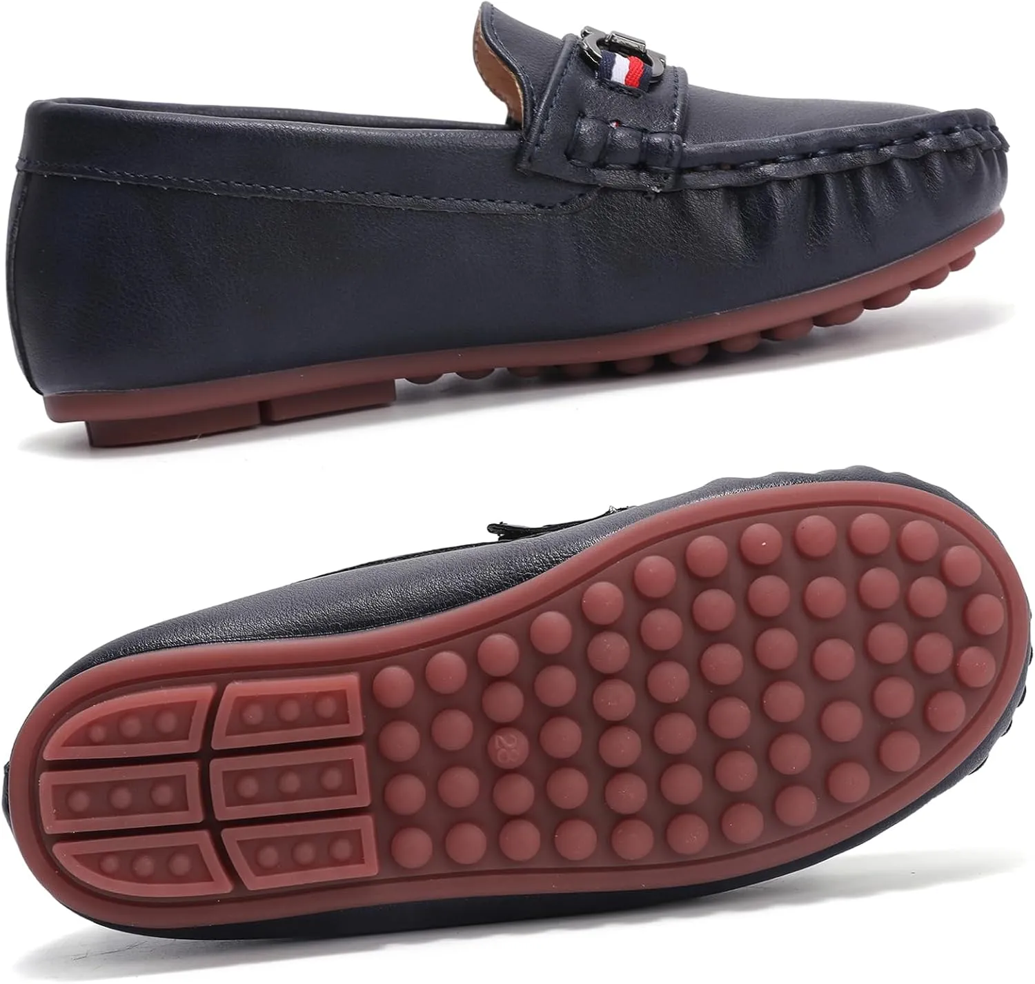 WUIWUIYU Boys Girls Soft Leather Loafer Casual Moccasin Flats Dress Shoes Penny Loafers School Dress Shoes