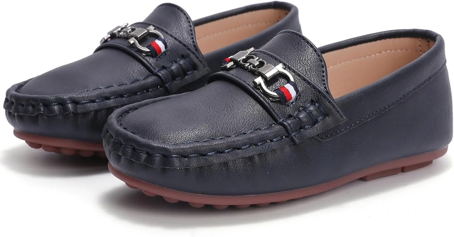 WUIWUIYU Boys Girls Soft Leather Loafer Casual Moccasin Flats Dress Shoes Penny Loafers School Dress Shoes