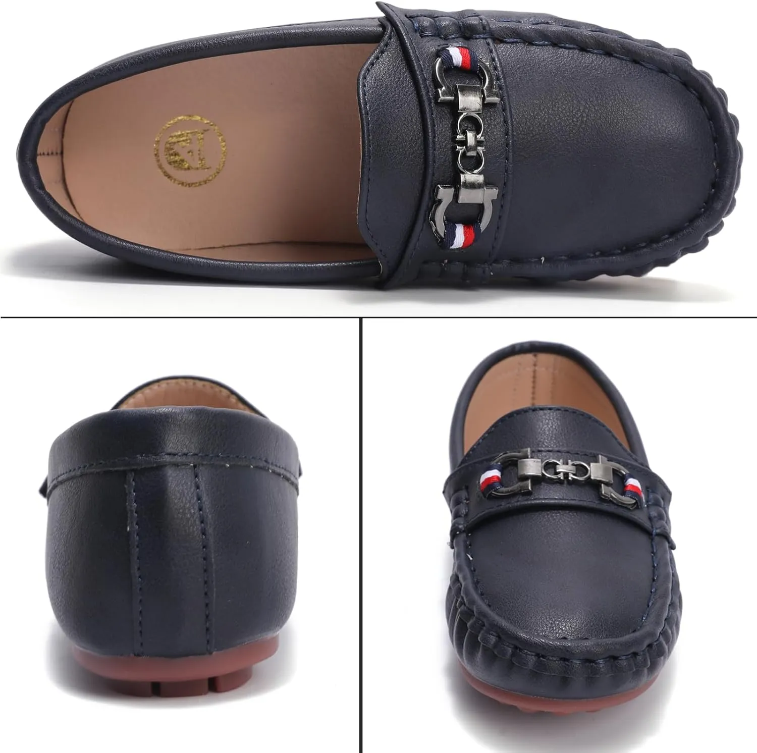 WUIWUIYU Boys Girls Soft Leather Loafer Casual Moccasin Flats Dress Shoes Penny Loafers School Dress Shoes