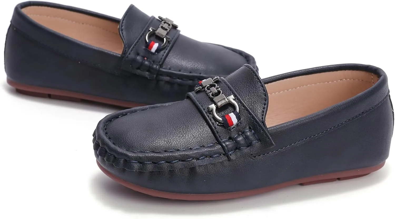 WUIWUIYU Boys Girls Soft Leather Loafer Casual Moccasin Flats Dress Shoes Penny Loafers School Dress Shoes