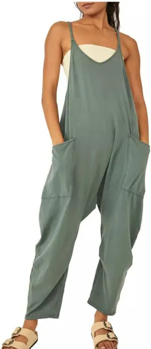 ZWRXW Jumpsuits for Women Oversized Sleeveless Jumpsuit Adjustable Spaghetti Strap Wide Leg Overall Rompers with Pockets 2024