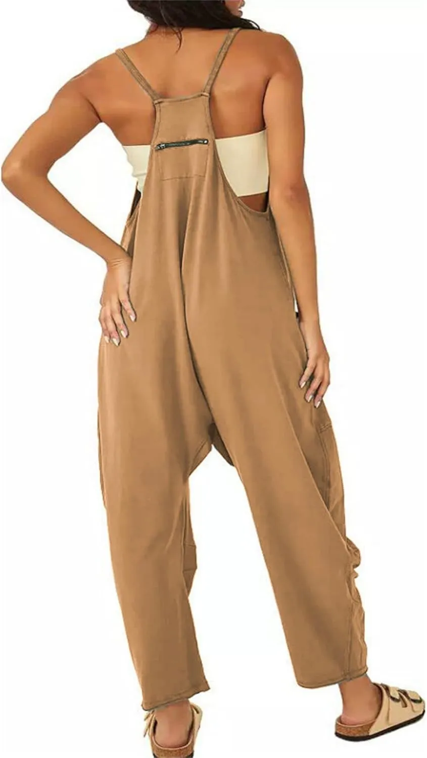 ZWRXW Jumpsuits for Women Oversized Sleeveless Jumpsuit Adjustable Spaghetti Strap Wide Leg Overall Rompers with Pockets 2024