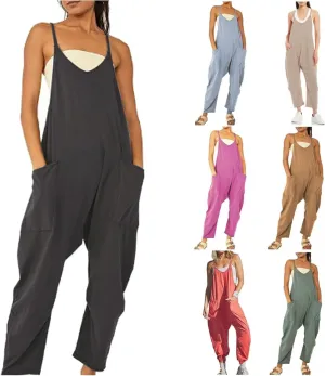 ZWRXW Jumpsuits for Women Oversized Sleeveless Jumpsuit Adjustable Spaghetti Strap Wide Leg Overall Rompers with Pockets 2024