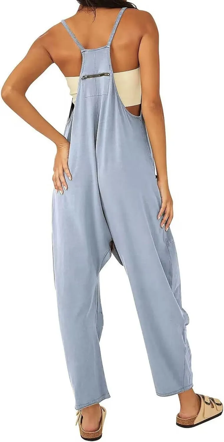 ZWRXW Jumpsuits for Women Oversized Sleeveless Jumpsuit Adjustable Spaghetti Strap Wide Leg Overall Rompers with Pockets 2024
